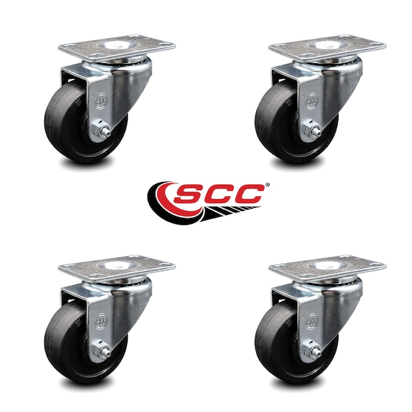 3 Inch Soft Rubber Wheel Swivel Top Plate Caster Set